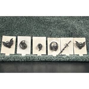 6 Individual Vintage Metal Pins Skulls Sharpies Motor Cycle Grim Reaper